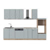 KÜCHENZEILE Fame-Line Hellblau-grau/Goldkraft Eiche 300 cm AP Marmor - Honigeiche/Blaugrau, Holzwerkstoff (300/81.6/60cm) - Vicco
