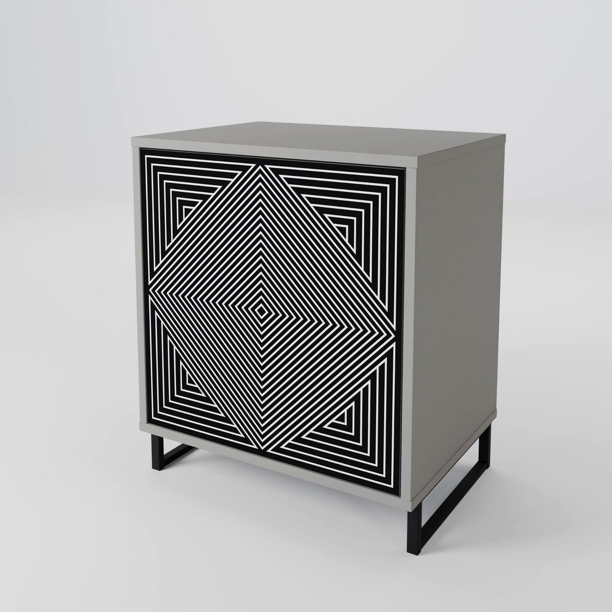 SIDEBOARD POLYGON ILLUSION, Grau, 57,5x42x75,5 cm, Goldfarbene Metallfüße - Goldfarben/Multicolor, Holzwerkstoff/Metall (57.5/75.5/42cm) - SpaceRebels