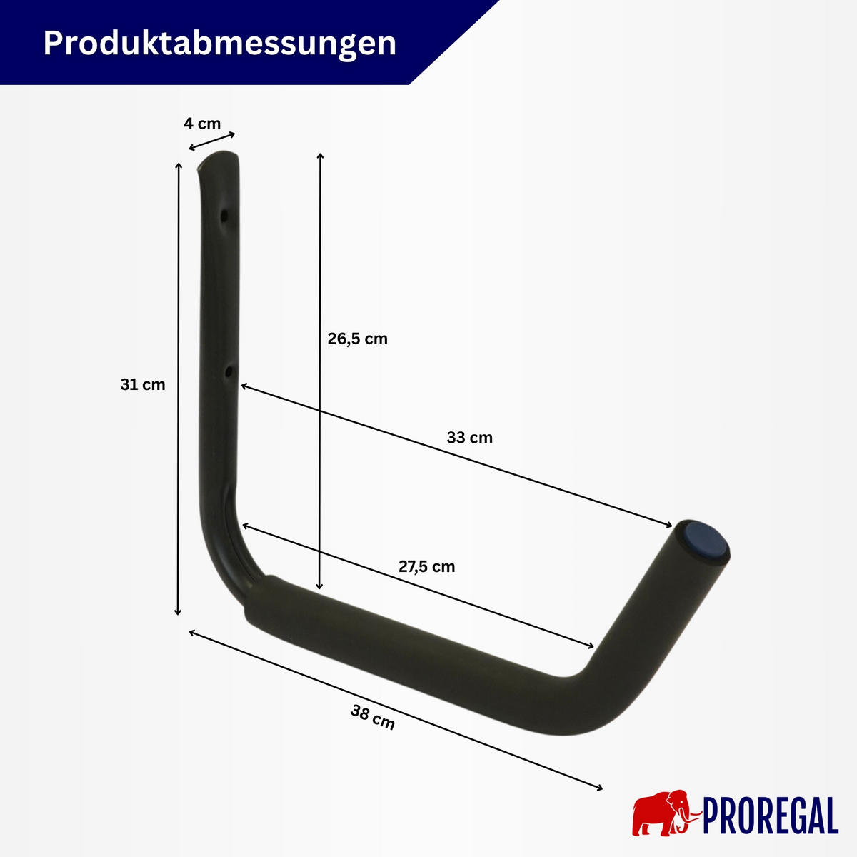 XXL- Schwerlasthaken GRIT mit Polsterhaken HxBxT 31x4x38 cm Traglast 35 kg Schwarz 6-teiliges Set Wandhaken - Schwarz, Metall (38/4/31cm) - PROREGAL