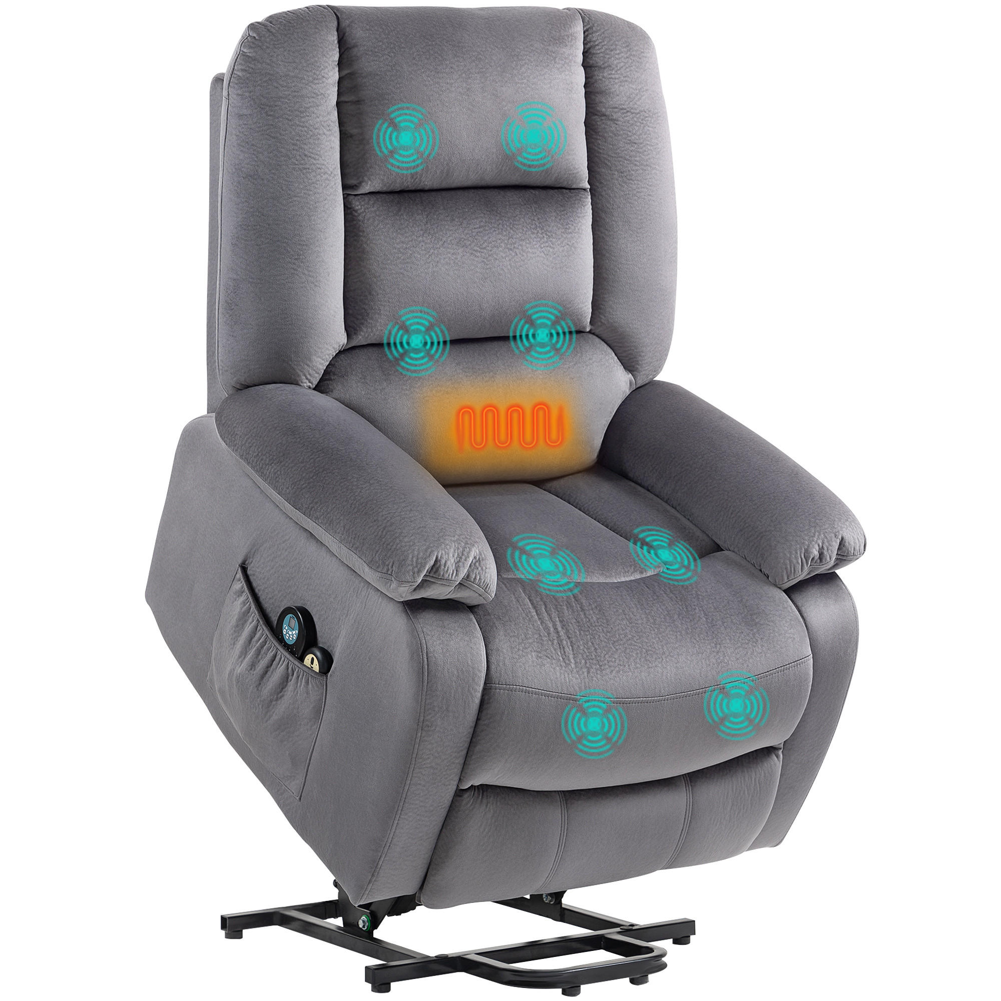 MASSAGESESSEL DE-06310 mit Aufstehhilfe, Wärme- & Massagefunktion Dunkelgrau - Dunkelgrau, Textil/Metall (90/110/93cm) - ComfortXL