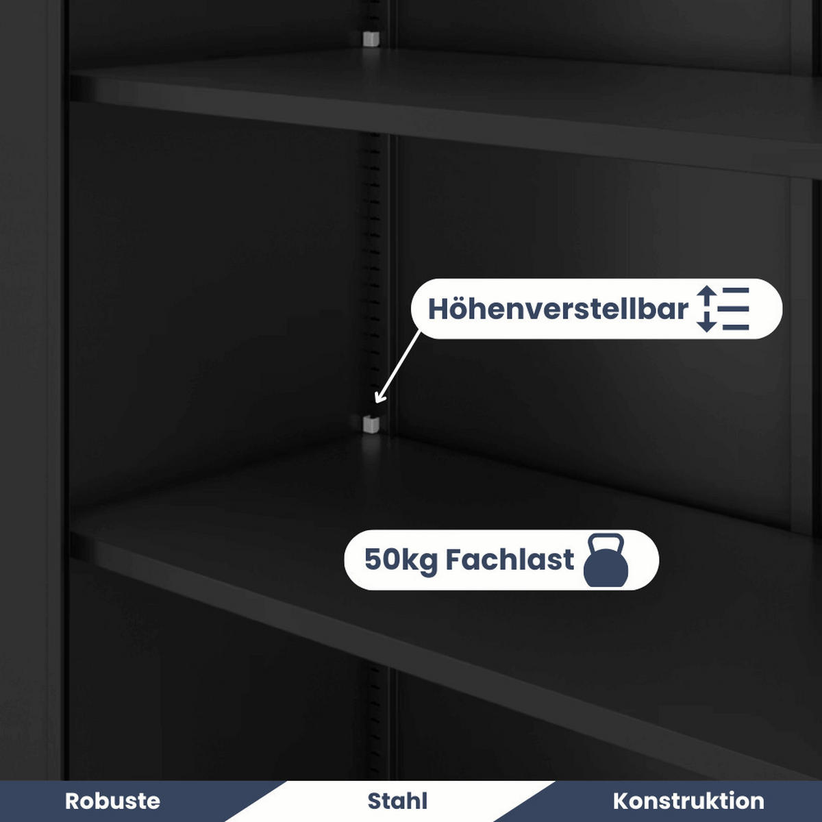 AKTENSCHRANK abschließbar KADO mit Flügeltüren 195x90x40cm Schwarz - Schwarz, Metall (90/195/40cm) - DELUKE