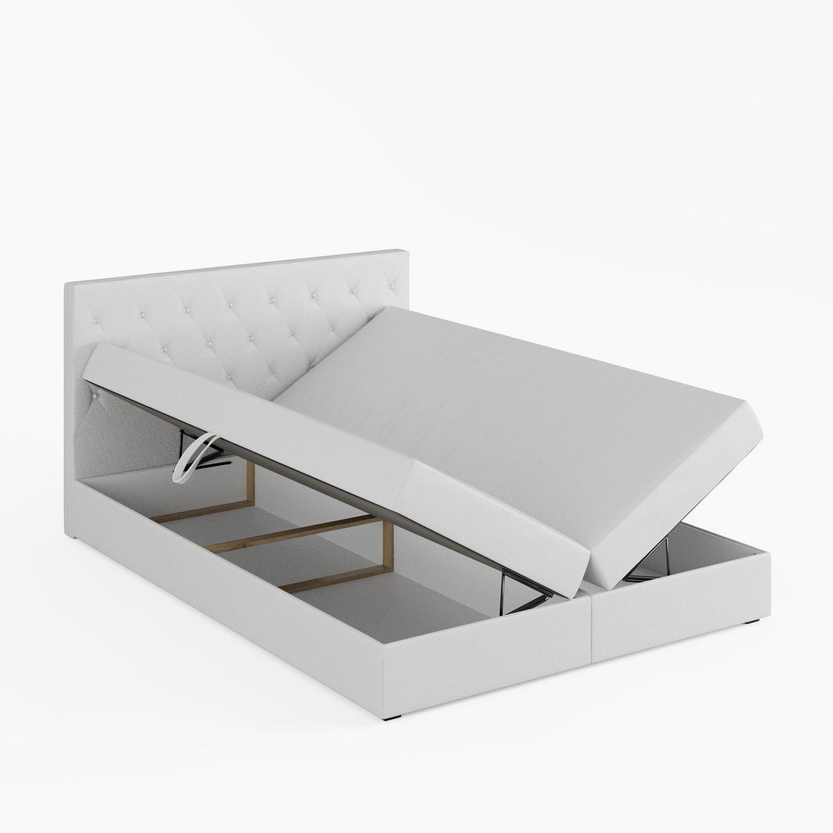 BOXBETT CRYSTAL 140/200 cm, in Weiß, Velours-Stoff, Bettkasten, Matratze, Topper - Weiß, Textil (140/20cm) - Barchello