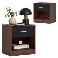 NOČNÝ STOLÍK Hnedý Čierny 2-ks so zásuvkou MDF 41x39x28 cm - hnedá, kompozitné drevo (39/41/28cm) - Relaxdays