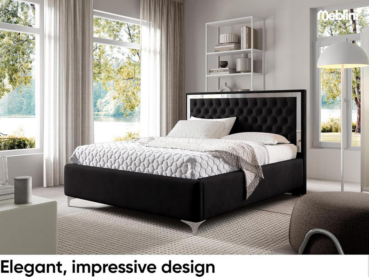 POLSTERBETT ARONA - Schwarz, Textil (120/200cm) - Meblini