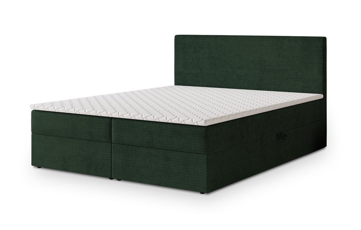 BOXBETT NIRA 180x200 cm mit Matratze und Topper - Grün - Grün, Holz (180/200cm) - MASSENO