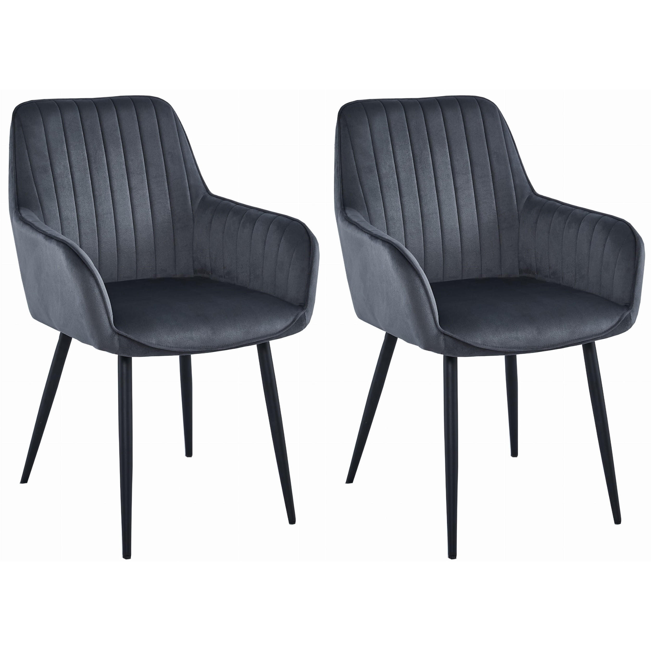 STUHL OSILO 2-er Set, Grau, Schwarz, Schwarze metallische Beine - Anthrazit, Textil/Metall (55/84/46cm) - Komodee