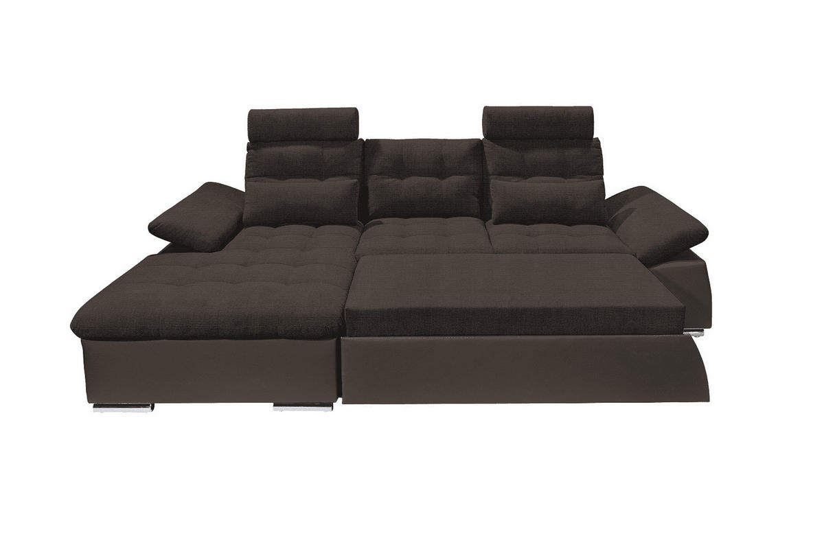 ECKSOFA mit Schlaffunktion und verstellbaren Armlehnen - Chromfarben/Dunkelbraun, Kunststoff/Textil (268/170cm) - ed exciting design