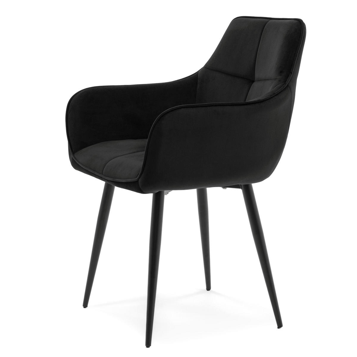 STUHL QUATTRO gepolstert mit Steppung - schwarz - Samt Velours - Schwarz, Textil/Metall (58/88/58cm) - NEW HOME