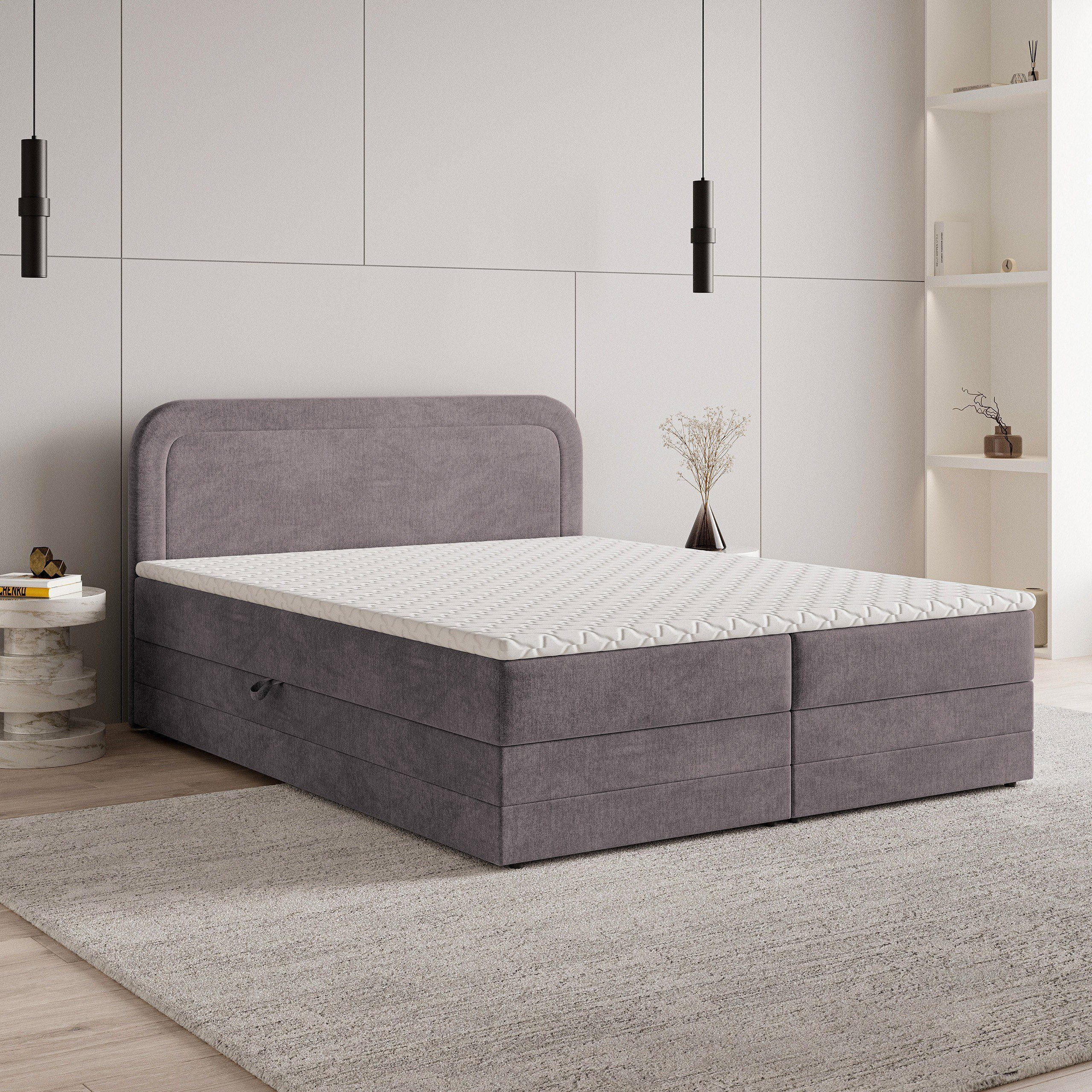 BOXBETT ARMEL 160x200 cm mit Matratze und Topper - Lila - Lila, Holz (160/200cm) - MASSENO