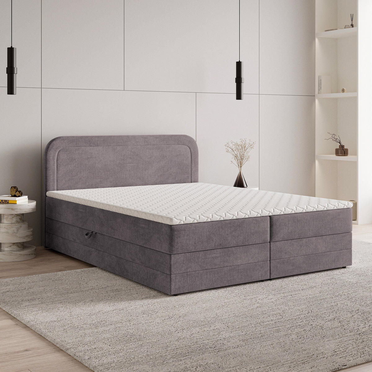 BOXBETT ARMEL 140x200 cm mit Matratze und Topper - Lila - Lila, Holz (140/200cm) - MASSENO