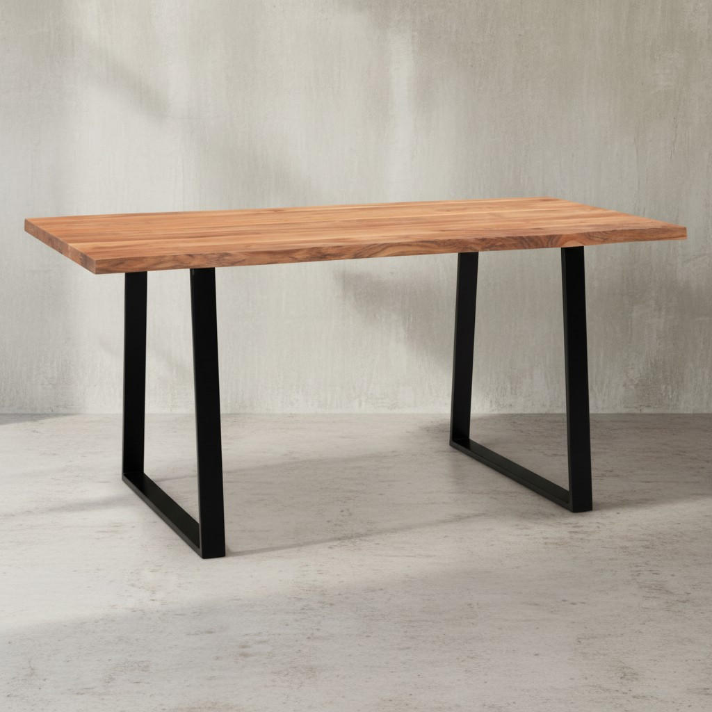SCHREIBTISCH Massivholz Baumkante Handgefertigt Akazie TARN, Goldbraun-Schwarz 120x60x76 cm - Schwarz/Braun, Holz/Metall (60/120/76cm) - KADIMA DESIGN