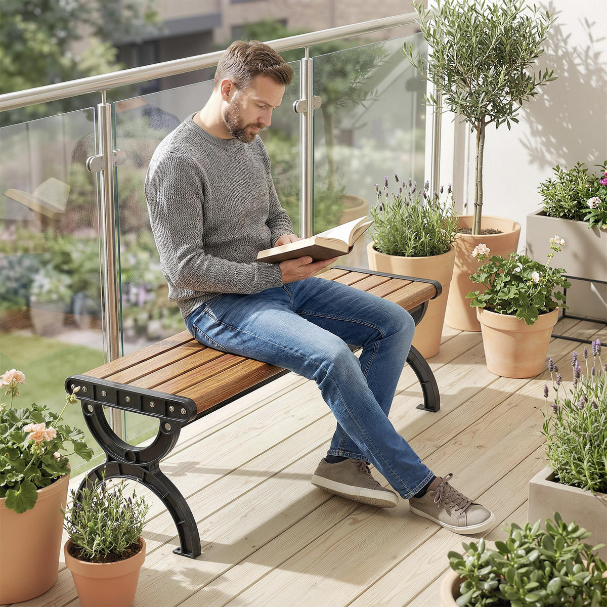 GARTENBANK DE-17790 Holzoptik - Braun, Metall (124/39/39cm) - ComfortXL