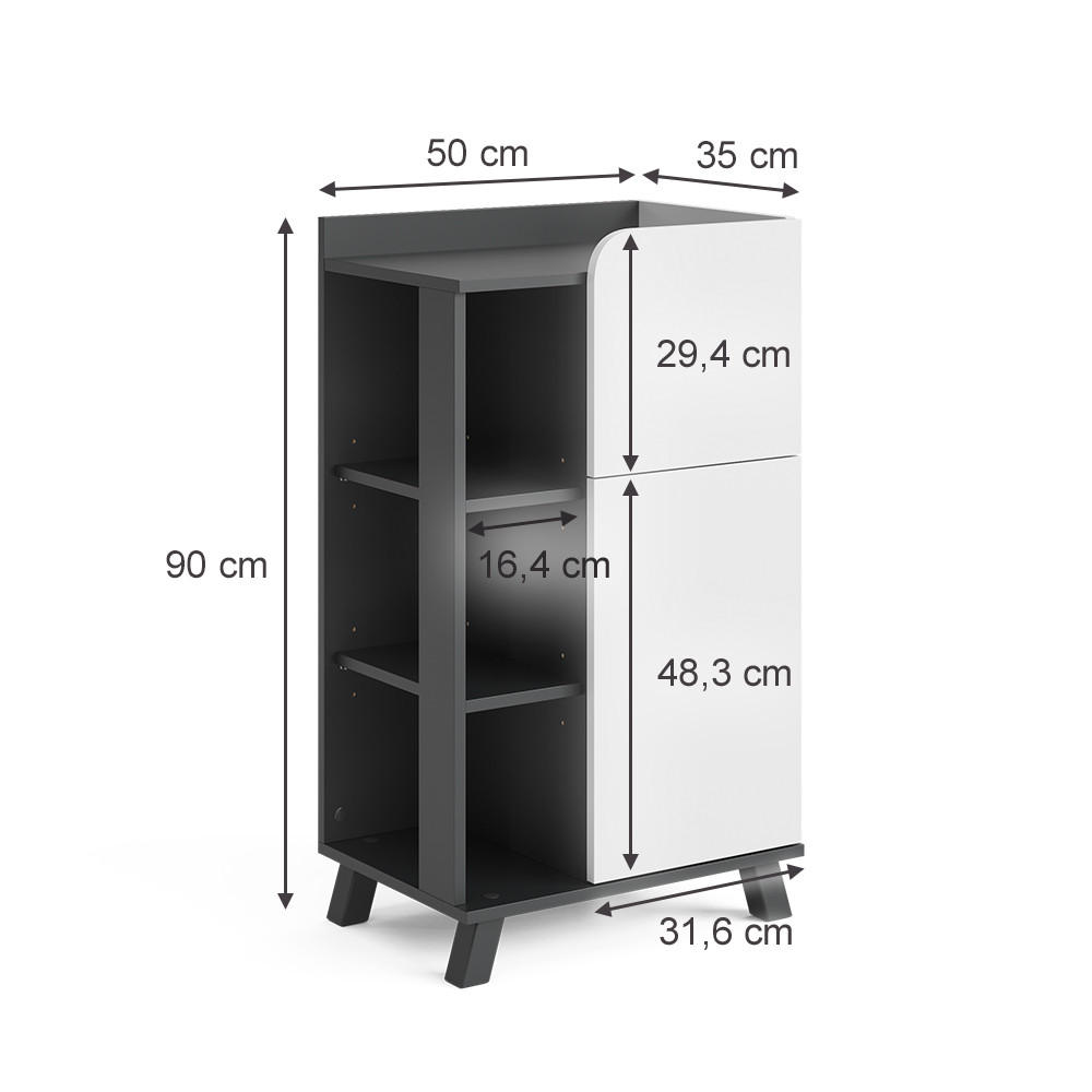 MIDISCHRANK Karen Anthrazit/Weiß 50 x 90 cm mit Tür und Schublade - Anthrazit/Weiß, Holzwerkstoff (50/90/35cm) - Vicco