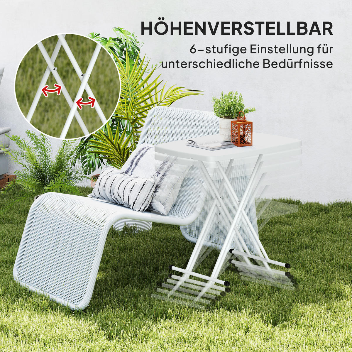 BEISTELLTISCH Garten höhenverstellbar - Weiß, Kunststoff (76/50/74cm) - Outsunny