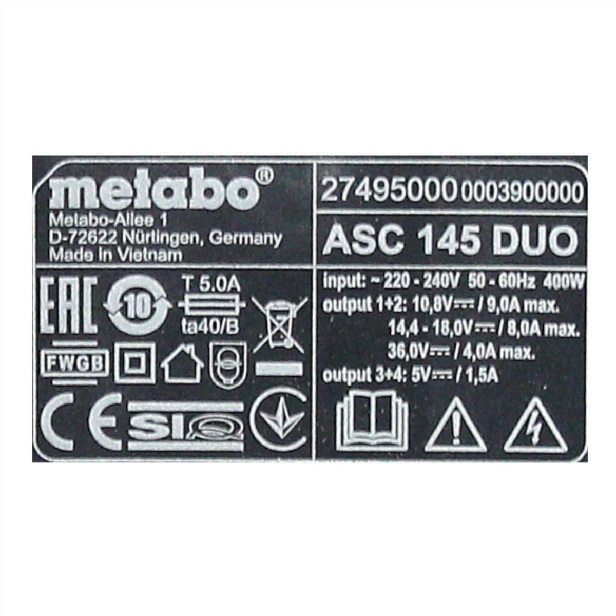 METABO ASC 145 DUO Doppel Schnell Ladegerät ( 627495000 ) - Multicolor, Kunststoff (34/120/6cm) - Metabo
