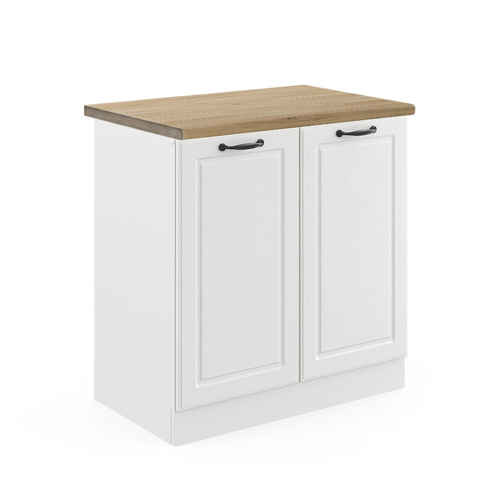 SPÜLENUNTERSCHRANK R-Line Weiß Landhaus 80 cm, AP Eiche - Creme/Weiß, Holzwerkstoff (80/81.6/60cm) - Vicco