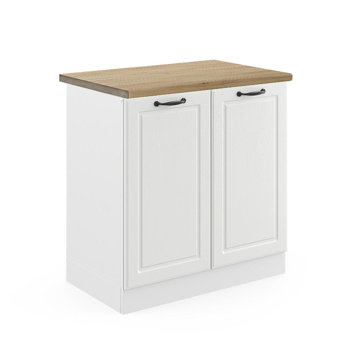 SPÜLENUNTERSCHRANK R-Line Weiß Landhaus 80 cm, AP Eiche - Creme/Weiß, Holzwerkstoff (80/81.6/60cm) - Vicco
