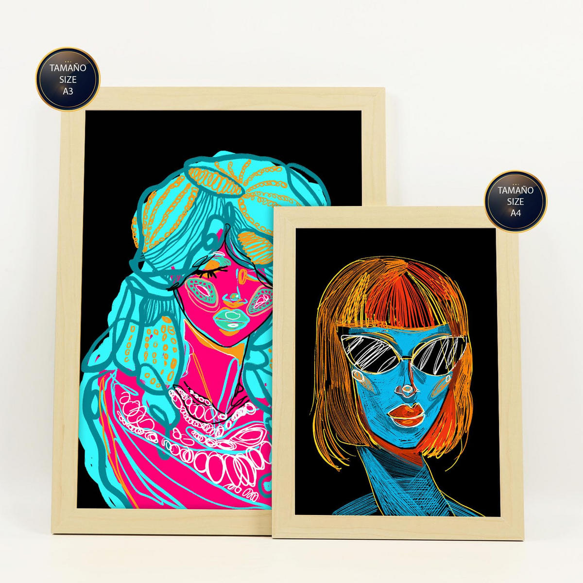 POSTER Set Mit 6 Shades of Beauty 4 Abstrakt Feminin Größe A3 & A4 Rahmen aus hellem Holz - Beige, Papier (29.7/1cm) - Nacnic