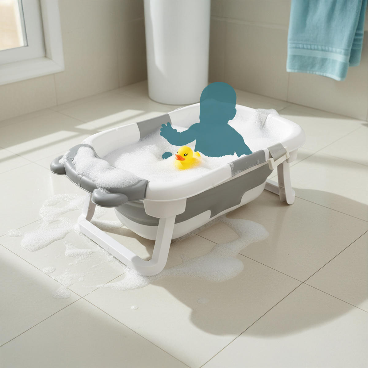 VANIČKA Biela sivá skladacia s vankúšom - viacfarebná, textil/plast (71.5/43cm) - Relaxdays