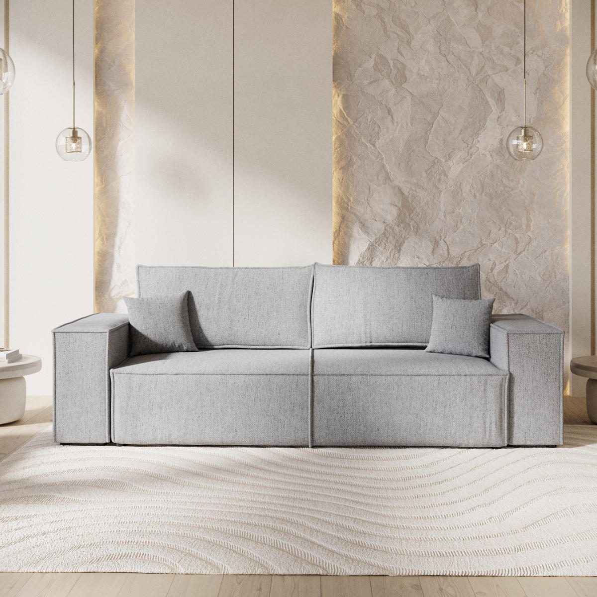 SOFA RESSO mit Schlaffunktion Grau im Neve Stoff - Schwarz/Grau, Holz/Holzwerkstoff (255/70/105cm) - AltaBeds