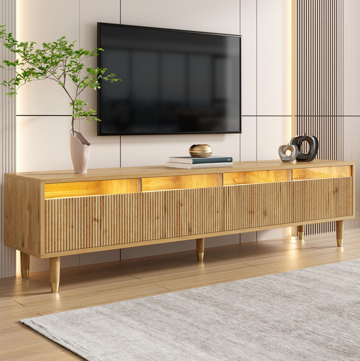 TV-SCHRANK aus MDF 178x35x45 cm Holzfarbe mit 4 Schubladen und Kabelmanagement in moderner Holzoptik - Naturfarben, Holzwerkstoff (178/45/35cm) - Modfu