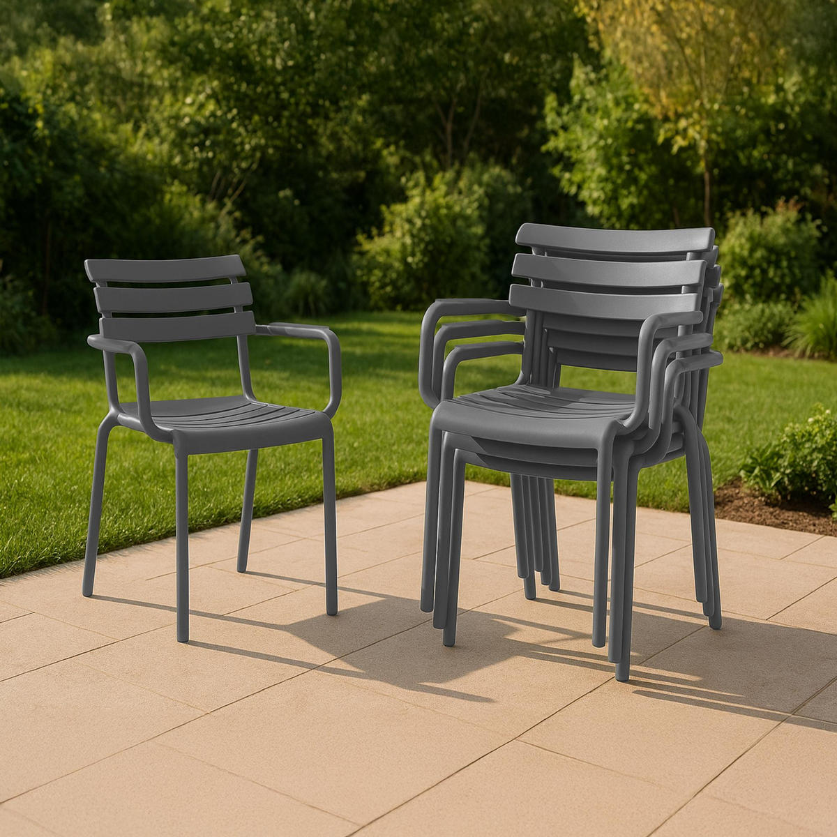 GARTENSTUHL Kunststoff Dunkelgrau - Dunkelgrau, Kunststoff (58/85/59cm) - CLP