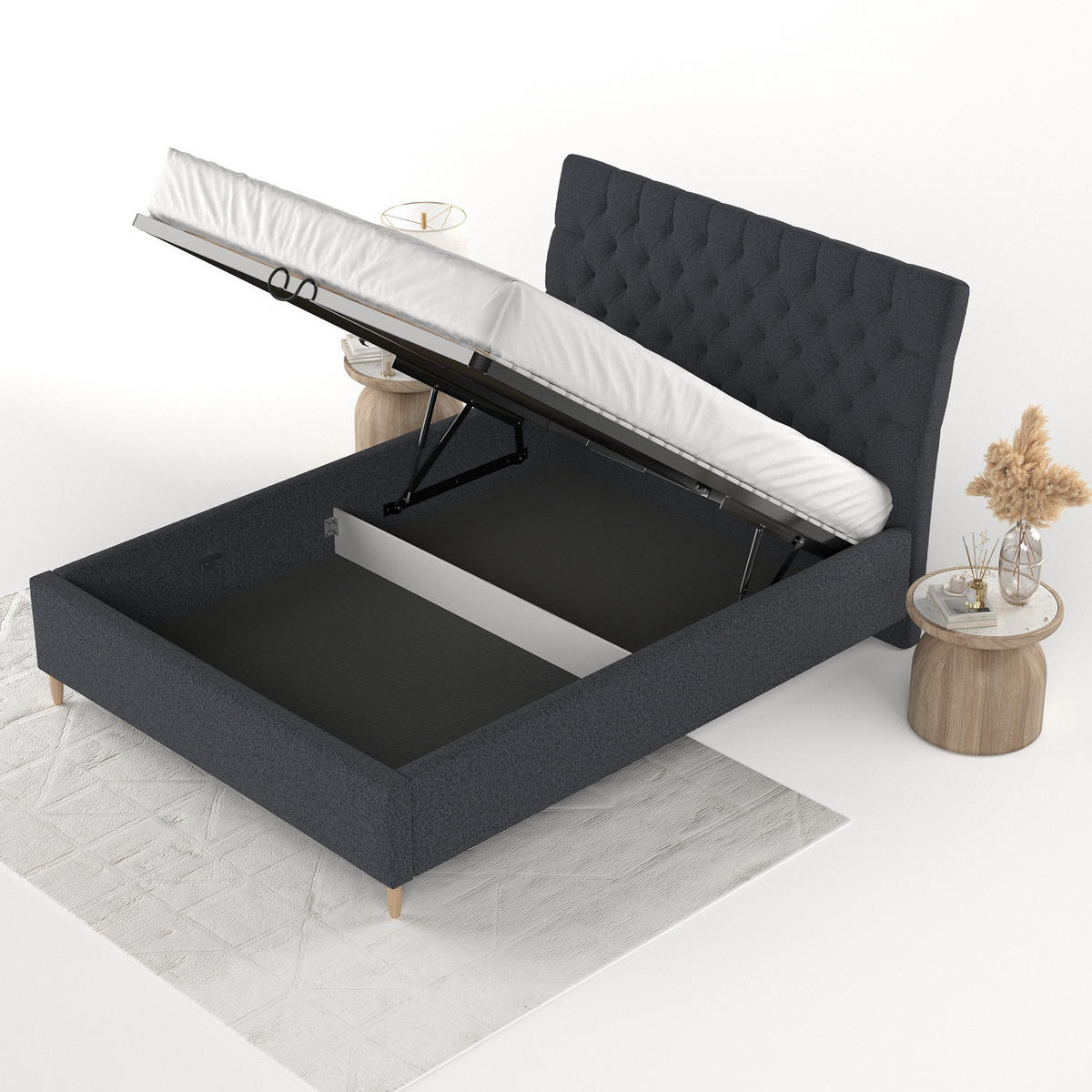 POLSTERBETT Lira 120/200 cm Anthrazit im Riva Stoff - Anthrazit/Naturfarben, Holz/Holzwerkstoff (120/200cm) - AltaBeds