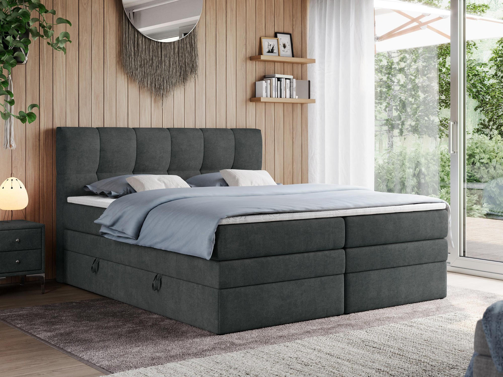 BOXSPRINGBETT ALVIN KING 140/200 Dunkelgrau Struktur - H3 - Dunkelgrau, Holz/Textil (140/200cm) - MKS