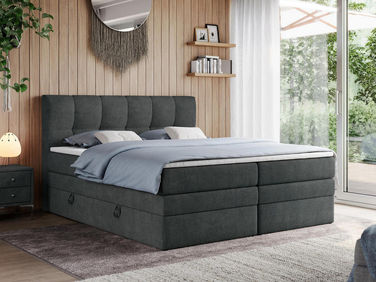 BOXSPRINGBETT ALVIN KING 200/200 Dunkelgrau Struktur - H4 - Dunkelgrau, Holz/Textil (200/200cm) - MKS