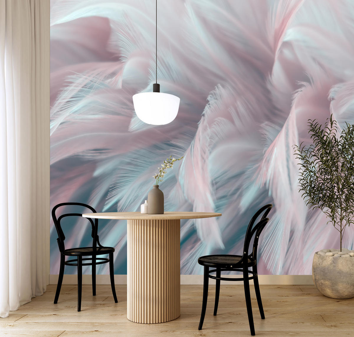 FOTOTAPETE für Schlafzimmer Pastell Federn Zart Rosa Blau 250x175 - Blau/Violett, Papier (250/175cm) - Muralo