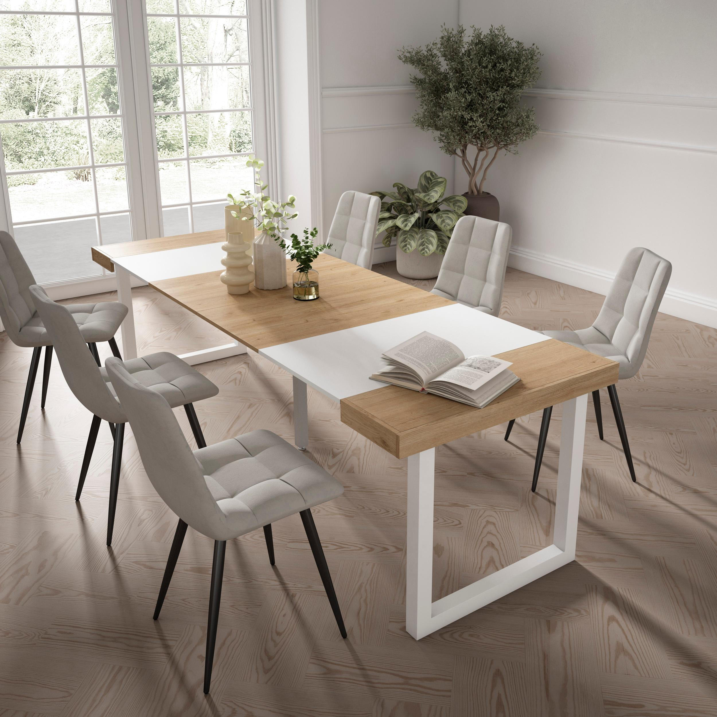 KONSOLENTISCH ausziehbar 58 bis 262cm, für 12 Gäste, eiche weiß, 90/58/73cm - Eichefarben/Weiß, Holzwerkstoff (90/262/73cm) - Skraut Home