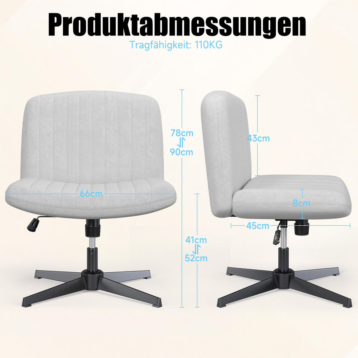 SESSEL Hellgrau Stoff drehbar modern - Grau, Metall (28.5/55.5/65.5cm) - Rattrix