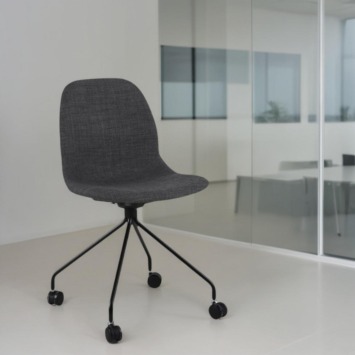 DREHSTUHL Stoff mit ergonomischer Form, Rollen und 360° Drehfunktion CERANO, Anthrazit 46x49x86 cm - Anthrazit/Schwarz, Textil/Metall (46/86/49cm) - KADIMA DESIGN