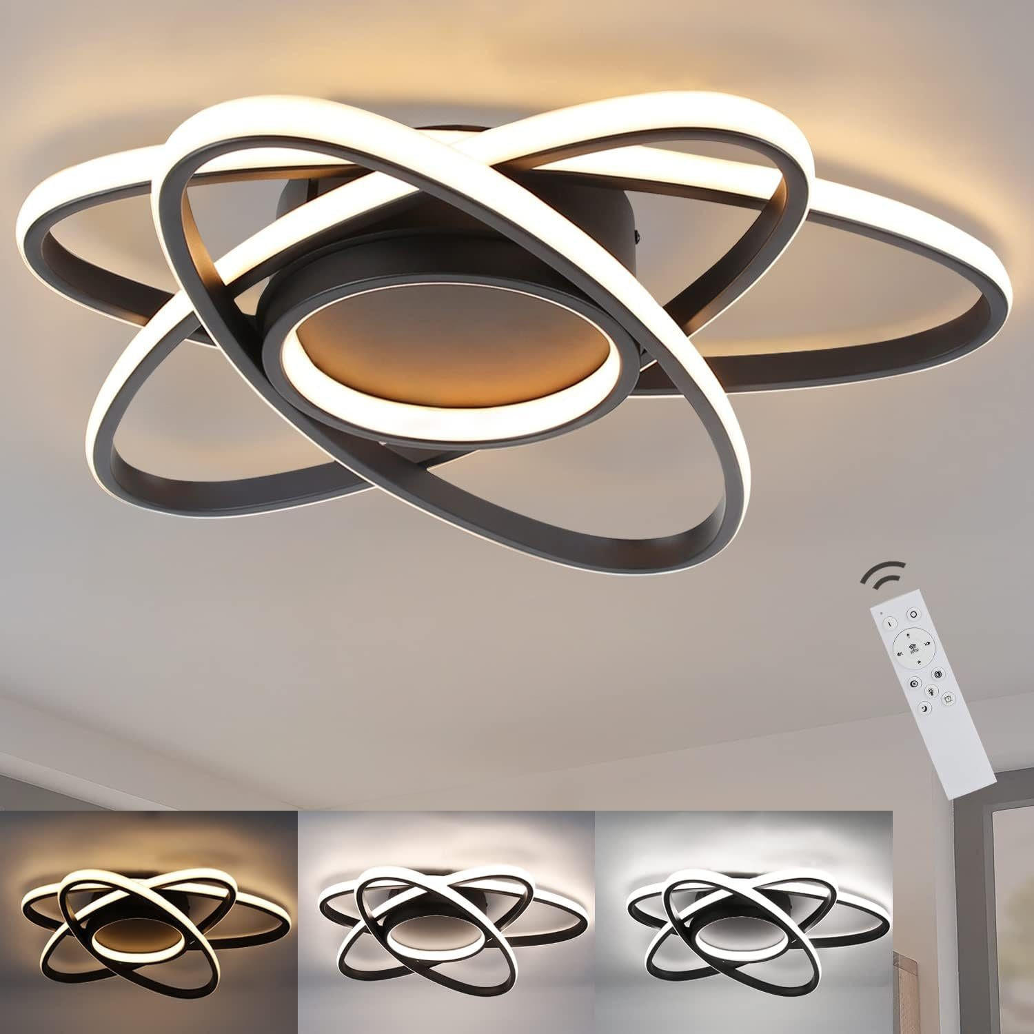 LED-DECKENLEUCHTE Verena 53/50/8 cm - Schwarz, Metall (53/50/8cm) - Nettlife