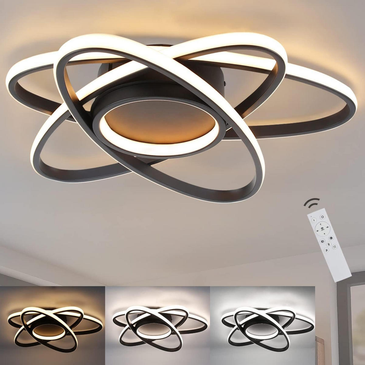 LED-DECKENLEUCHTE Verena 53/50/8 cm - Schwarz, Metall (53/50/8cm) - Nettlife