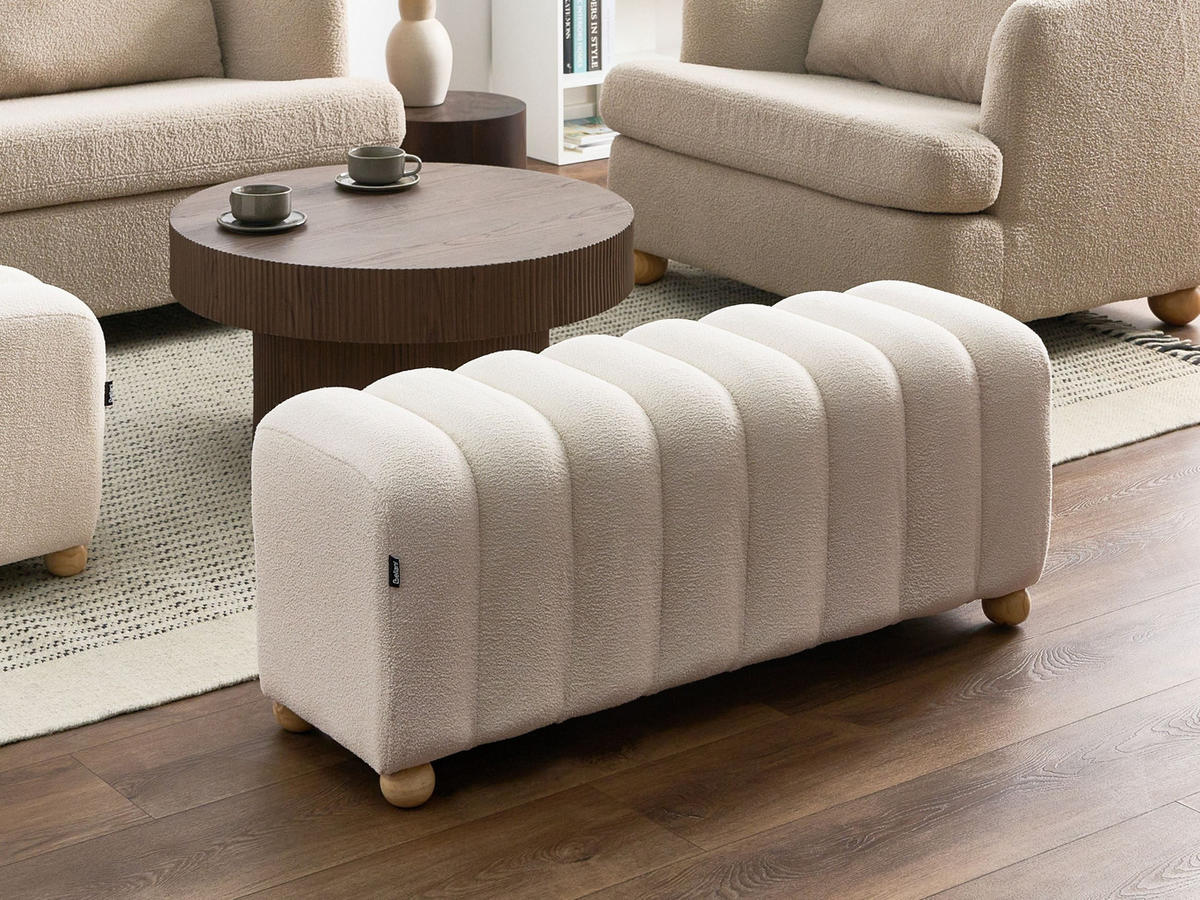 POLSTERBANK Bouclé Cremeweiß Idyllwild - Creme, Textil (111/45/39cm) - Beliani