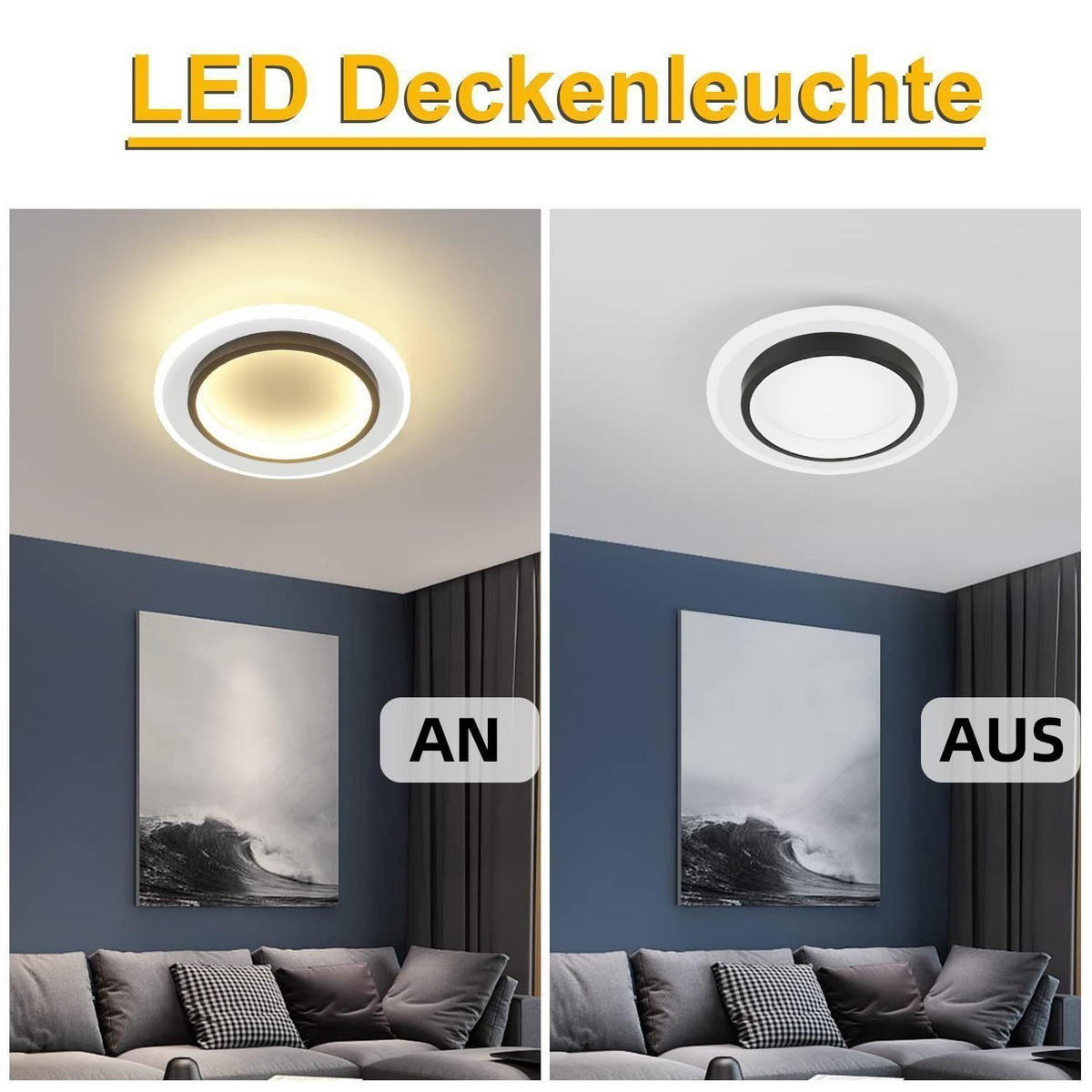 LED-DECKENLEUCHTE Harmonie 23.5/23.5/7 cm - Schwarz/Weiß, Kunststoff (23.5/23.5/7cm) - Nettlife