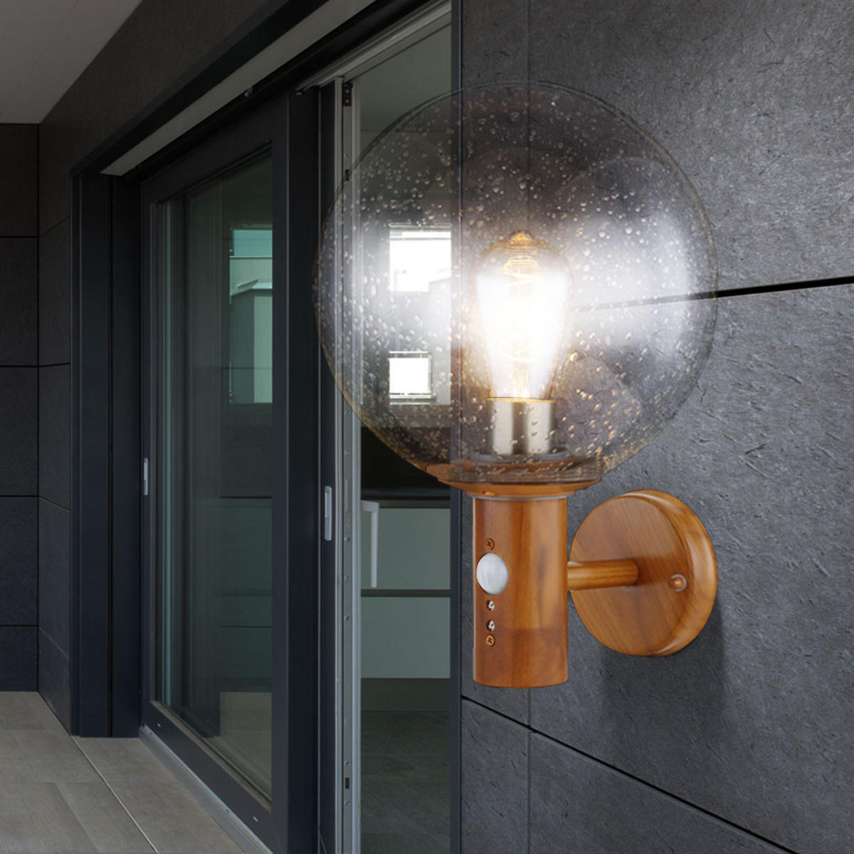 RGB LED AUSSEN-WANDLEUCHTE Holzoptik Braun OSSY - Braun, Glas (25/37/26.5cm) - Globo Lighting