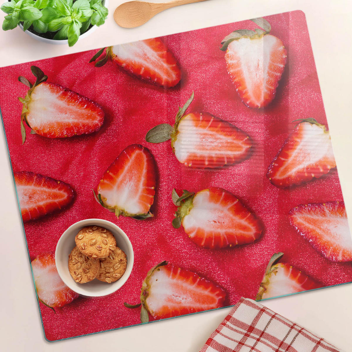 GLASPLATTE 60x52 cm Gehackte Erdbeeren - Rot, Glas (60/0.4/52cm) - TULUP