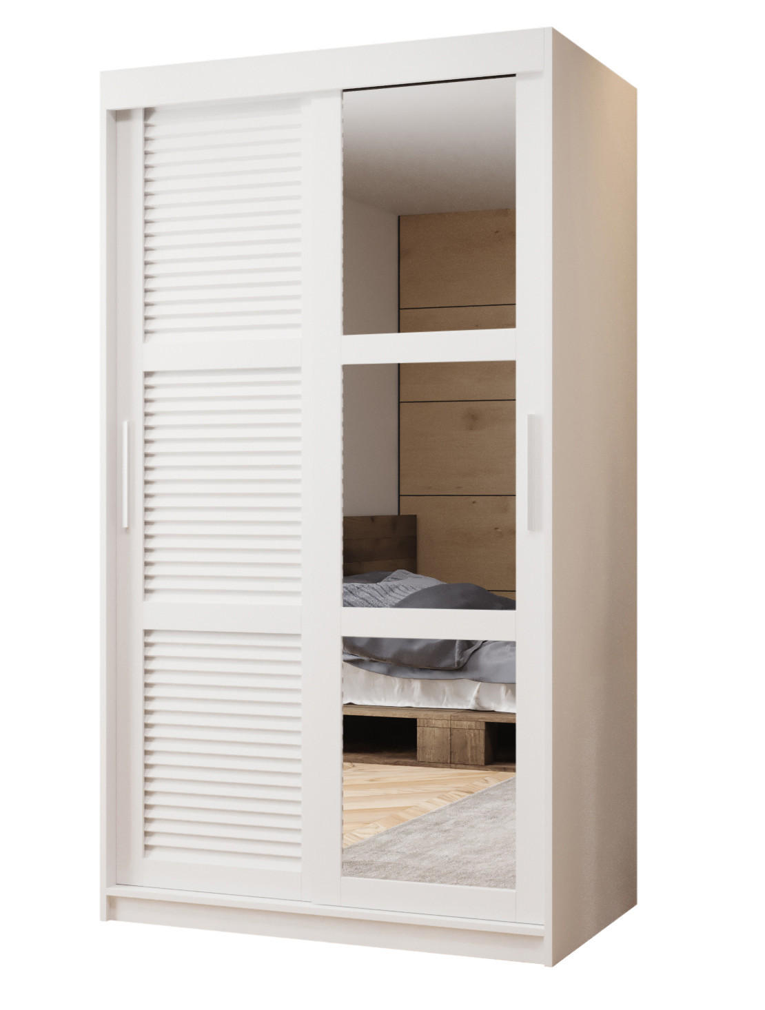 SCHWEBETÜRENSCHRANK 200/100/62 2-türig - Silberfarben/Weiß, Holz/Kunststoff (100/200/62cm) - MÖBEL KRYSPOL