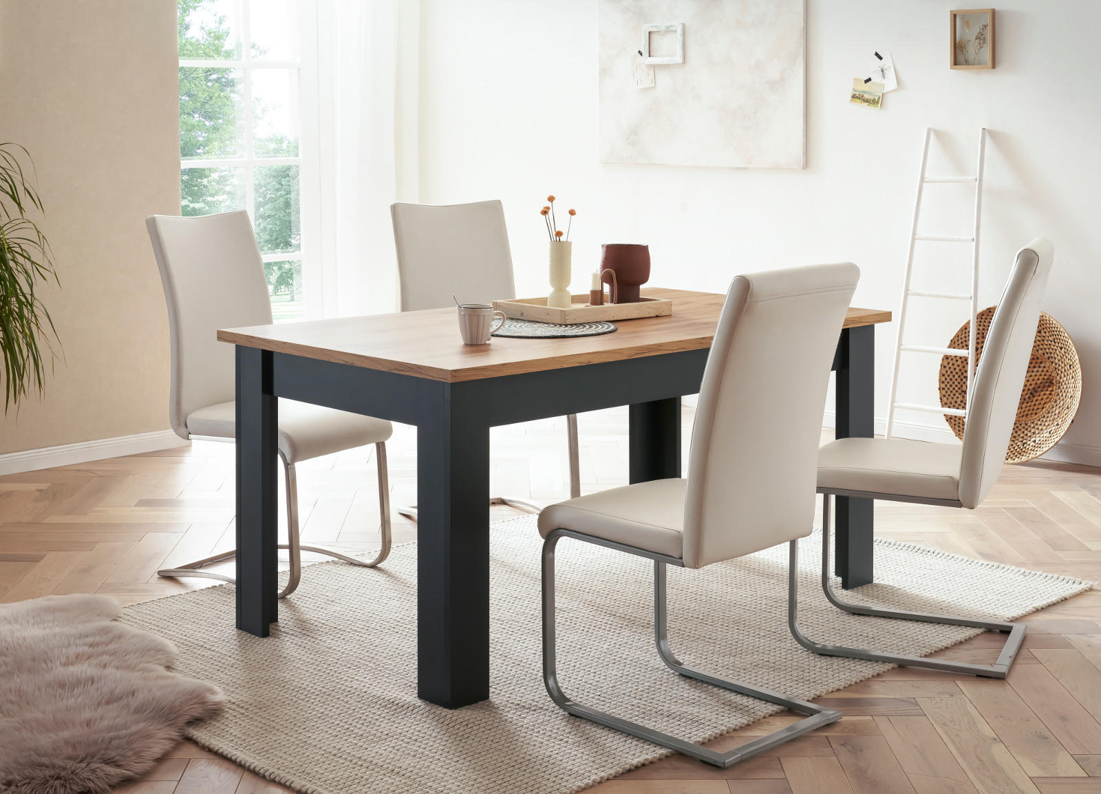 ESSTISCH grau, Eiche Wotan, Landhaus 160 cm, Küchentisch für bis zu 6 Personen - Eiche Wotan/Grau, Holzwerkstoff/Kunststoff (160/90/76cm) - Furn.Design
