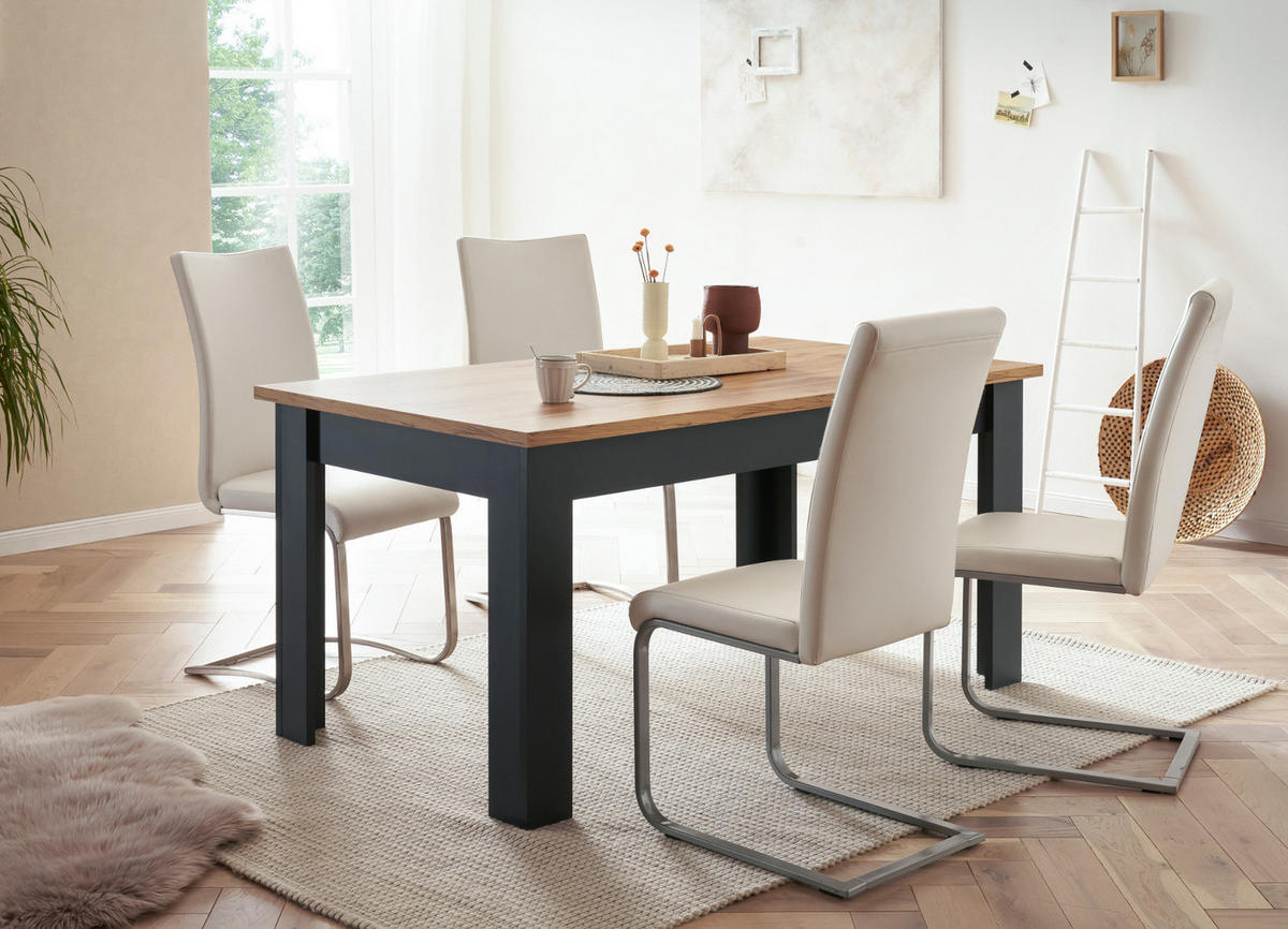 ESSTISCH grau, Eiche Wotan, Landhaus 160 cm, Küchentisch für bis zu 6 Personen - Eiche Wotan/Grau, Holzwerkstoff/Kunststoff (160/90/76cm) - Furn.Design