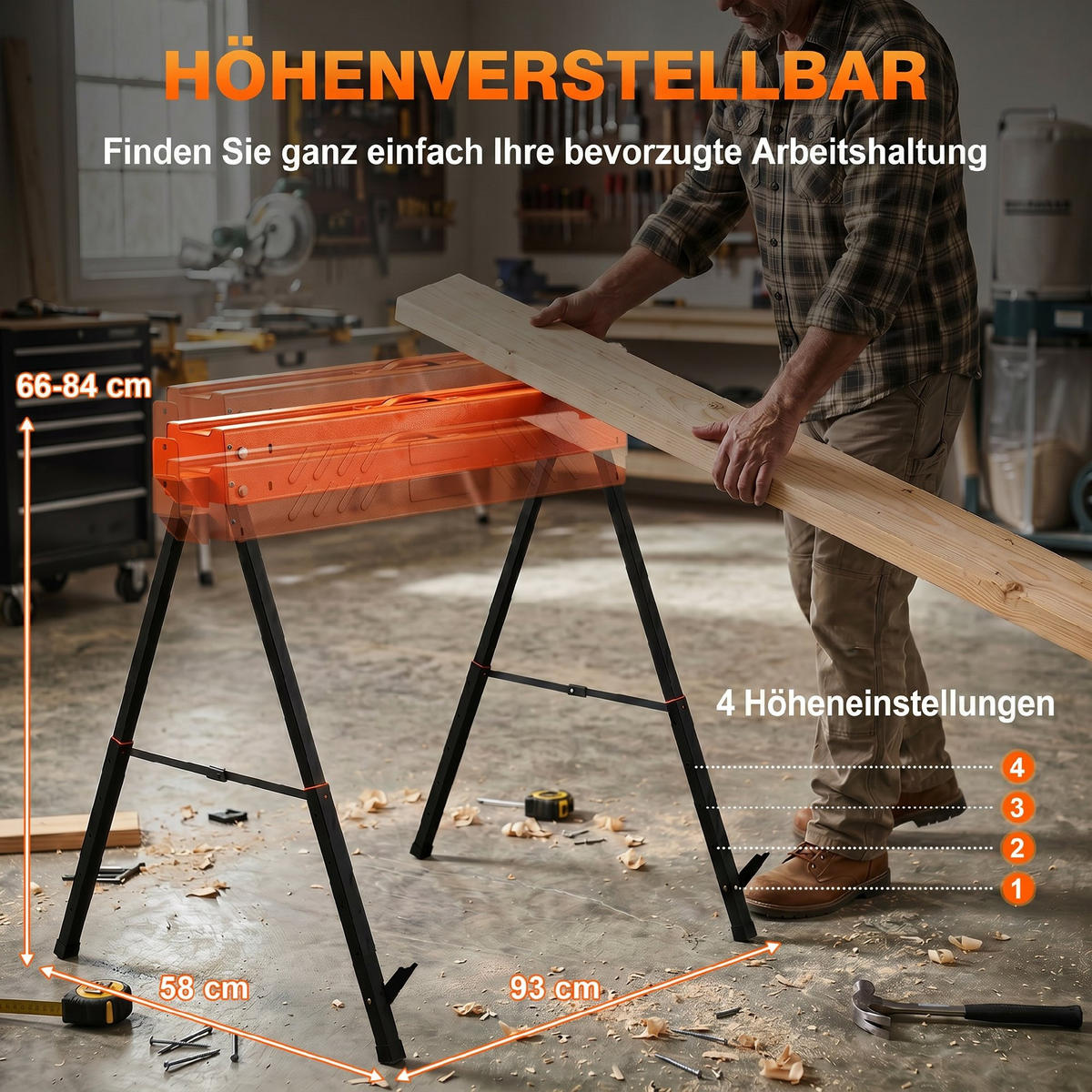 SÄGEBOCK 2er Set Metall EVA Orange - Orange, Metall (93/50/85.5cm) - HOMCOM