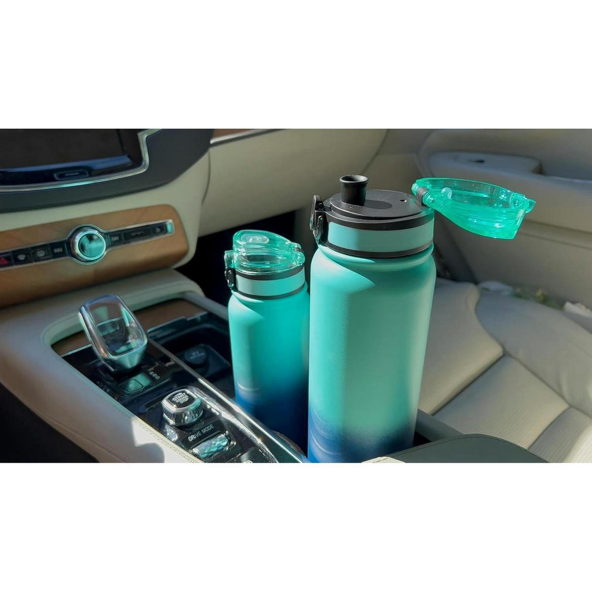 THERMOSFLASCHE mit Strohhalm 1000 ml Grün Blau - Türkis, Metall (8/8cm)