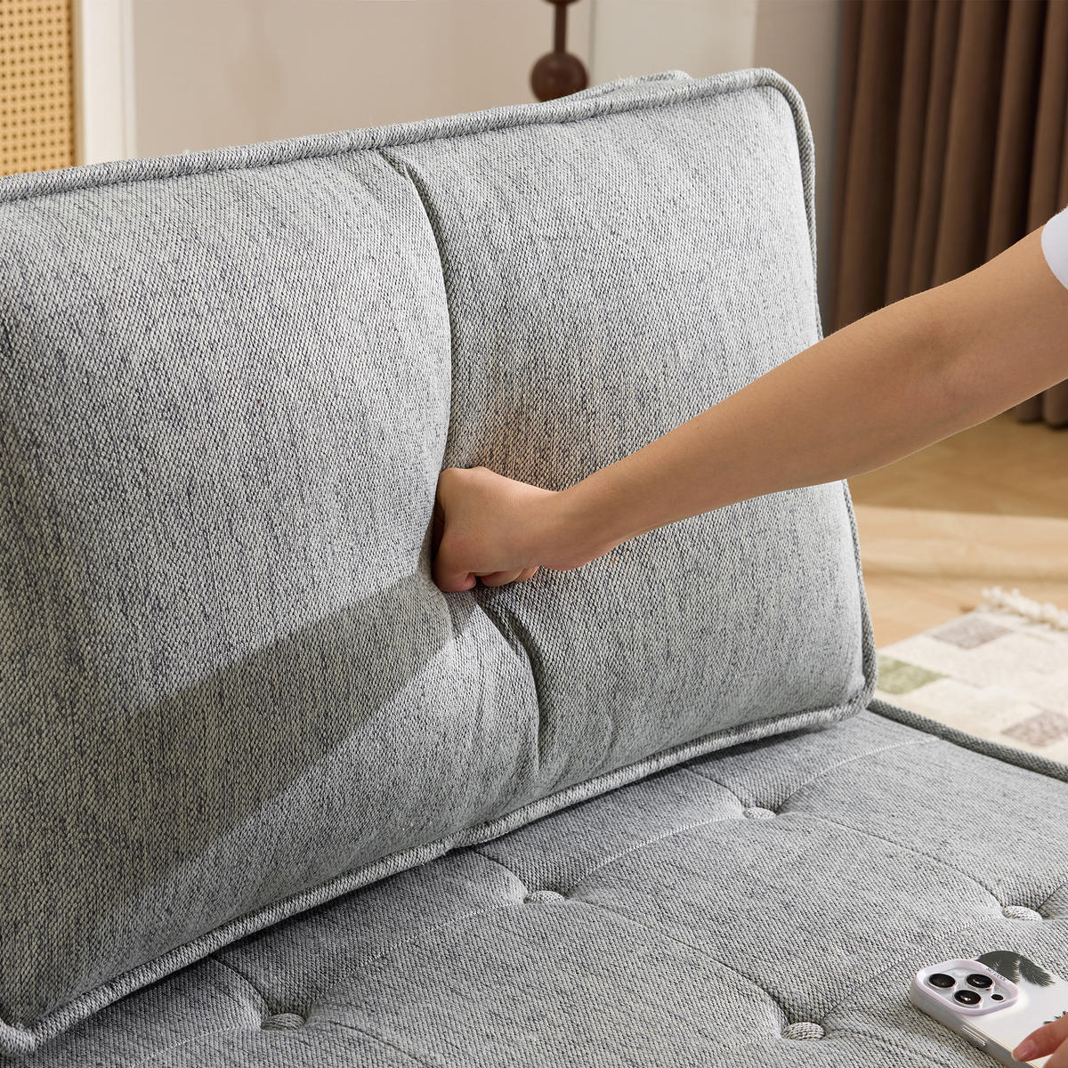 SOFA Leinen Hellgrau modular - Hellgrau, Holzwerkstoff/Textil (81/81/81cm) - WISHDOR