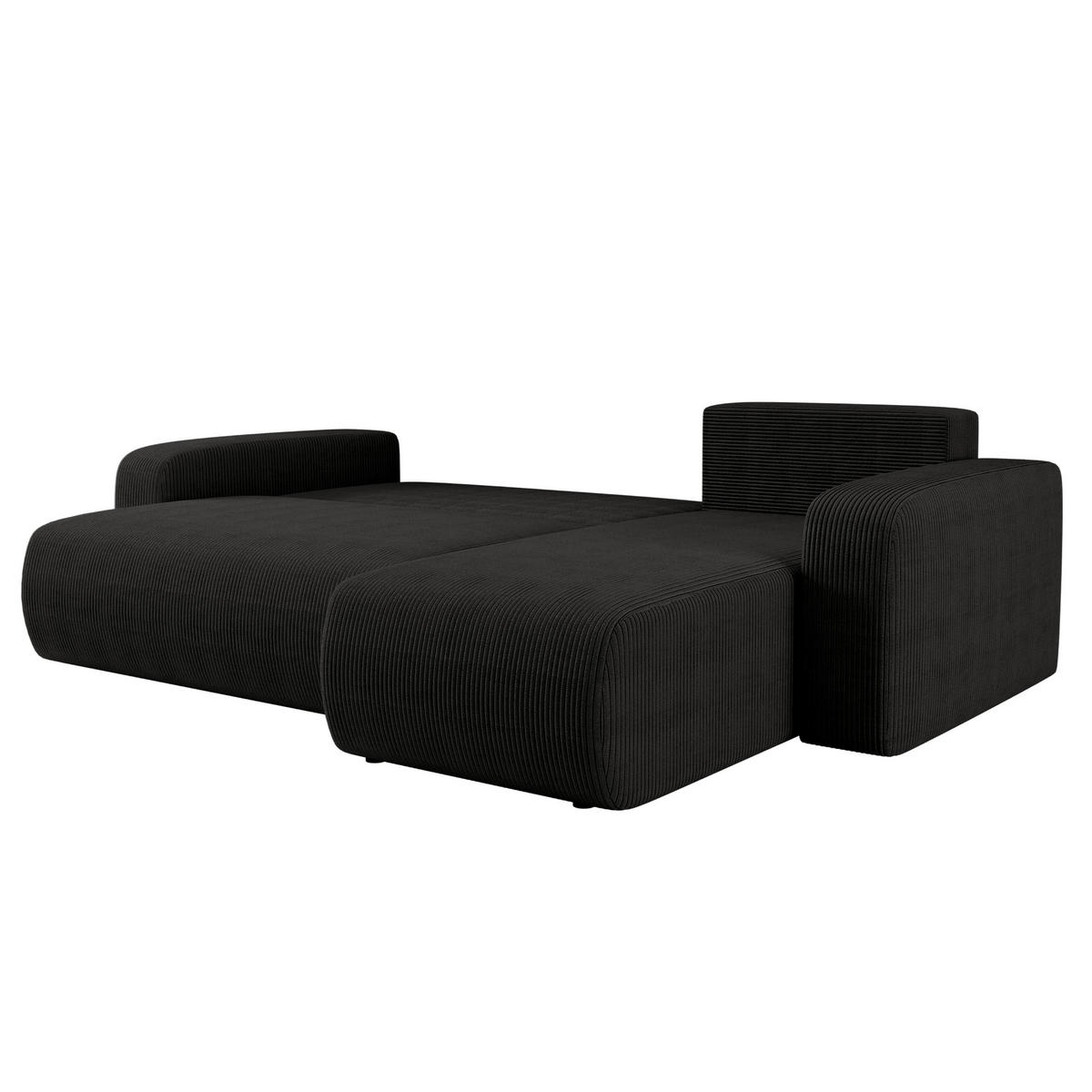 ECKSOFA L-FORM Schlaffunktion Und Bettkasten Eckcouch MILANO L Stoff Dicker Cord Schwarz Rechts - Schwarz, Holz/Textil (244/142cm) - Kaiser Möbel