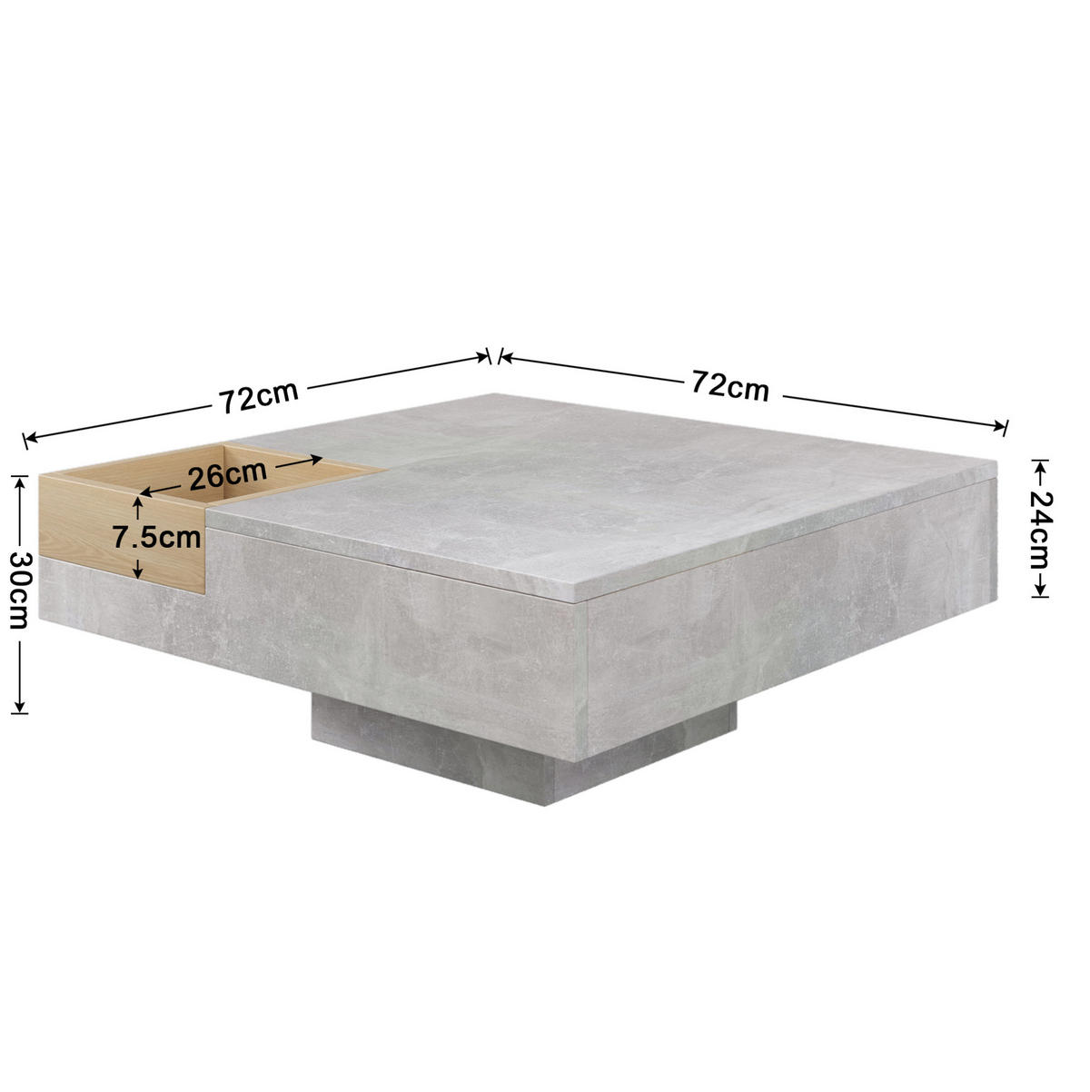 KONFERENČNÍ stolek 72/72/30 cm šedý z dřevotřísky s vyjímatelným úložným boxem - šedá, kompozitní dřevo (72/72/30cm) - OKWISH