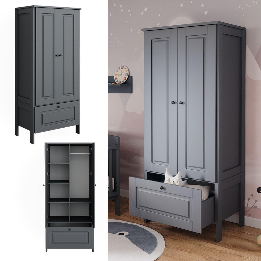KINDERKLEIDERSCHRANK Ajaton Grau 83.3 x 187 cm - Grau, Holzwerkstoff (83.3/187/53.4cm) - VitaliSpa
