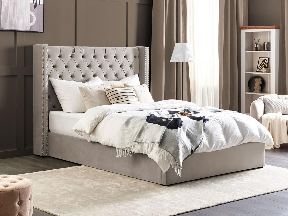 POLSTERBETT 160/200cm Hellgrau Lubbon - Hellgrau, Textil (160/200cm) - Beliani