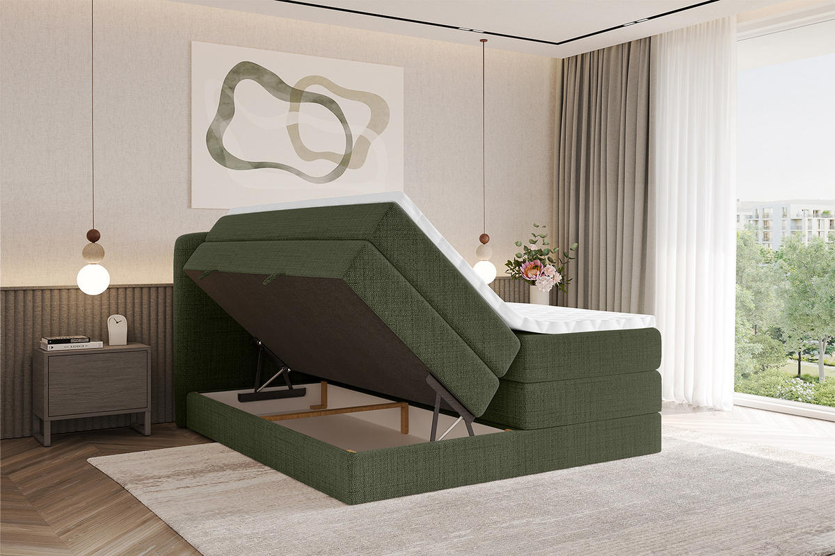 BOXBETT mit Matratze H3|H4 - NINA KING - 160x200 cm - Grün - Grün, Holzwerkstoff (160/200cm) - ALTDECOR